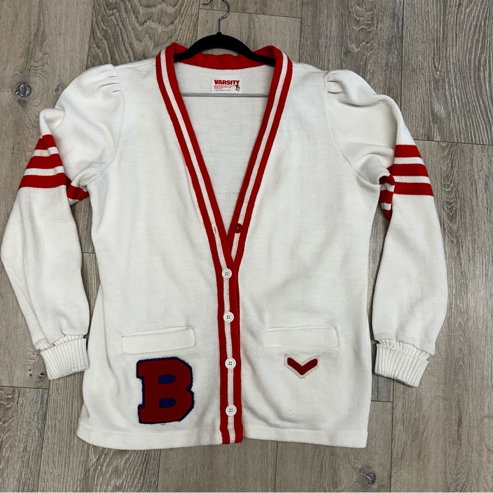 Vintage Varsity white/ orange Letterman’s cardigan